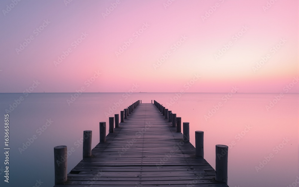 Obraz premium Empty Pier Extending into Pink Horizon. High quality