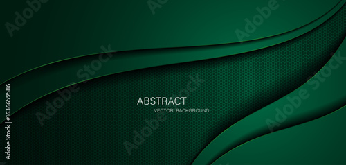 Abstract dark green background with green glowing lines, free space for design.