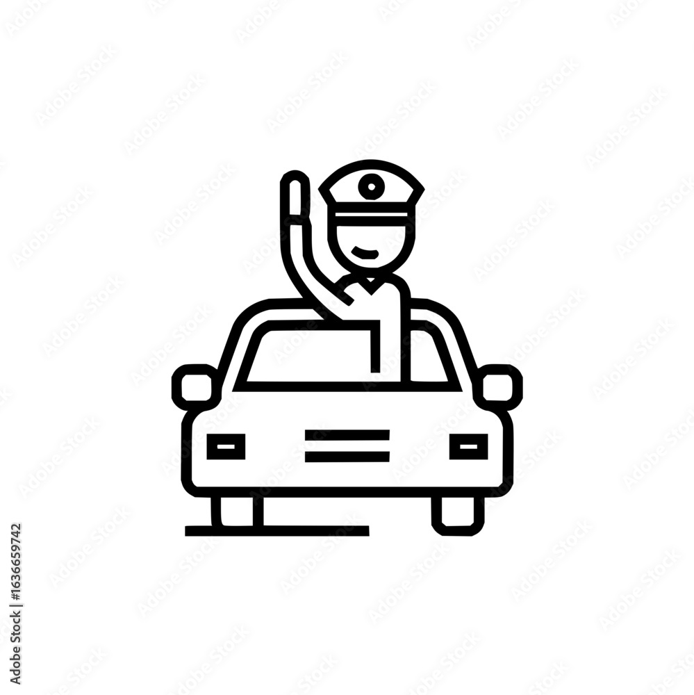 Naklejka premium Driver waving from car icon vector illustration for transportation and travel related designs and projects