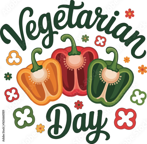 Celebrate Vegetarian Day with Colorful Bell Peppers and Festive Flowers