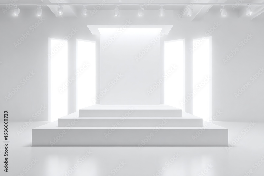 Fototapeta premium Minimalist stage design featuring clean lines and bright lightin