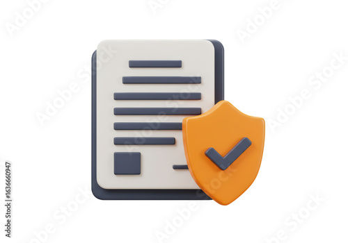 Isolated Document with Shield and Checkmark Icon