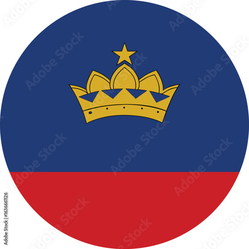 liechtenstein flag icon in circle shape with crown on blue red design