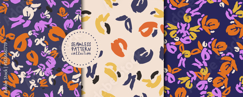 Set of seamless patterns with different abstract flowers in vector. Backgrounds, prints, design elements, wrapping papers, textile