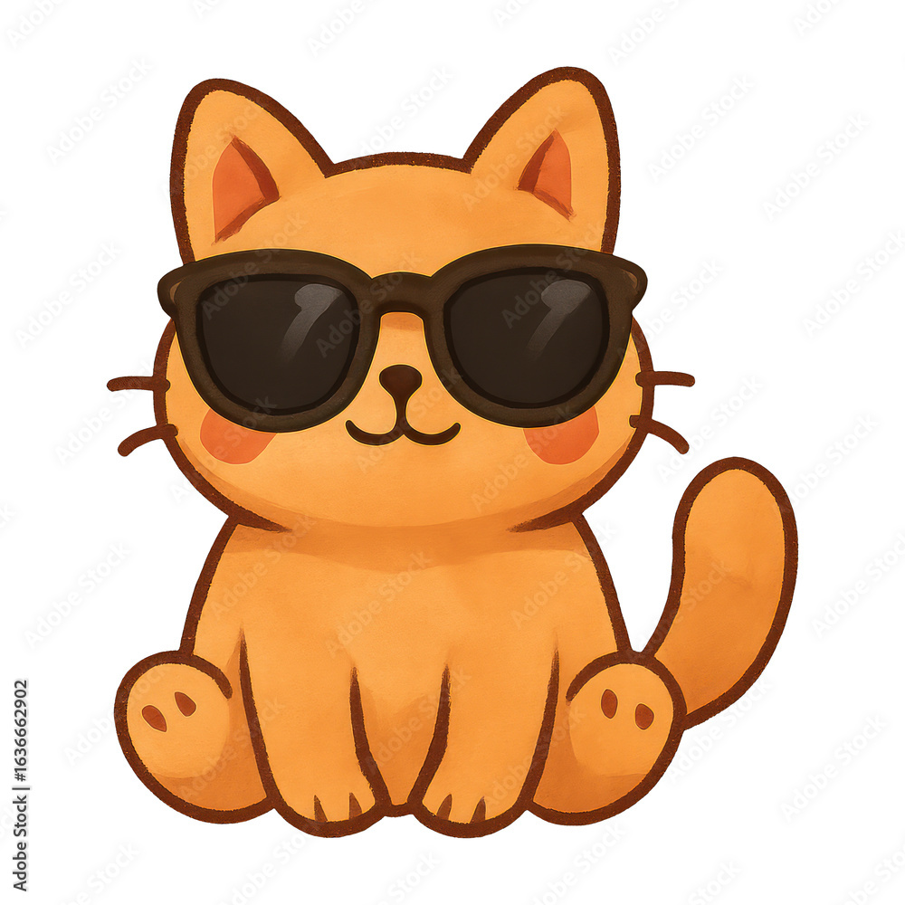 Naklejka premium PNG Cute cartoon cat with sunglasses