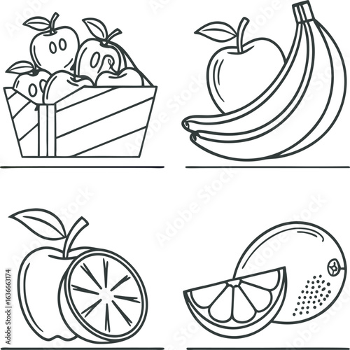 Fruits Icon like banana apple water amlon.eps