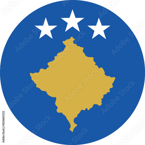 Foto kosovo flag icon in circle shape with map silhouette and three stars