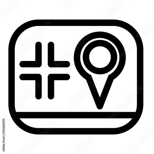 This bold outline icon depicts a map location pin alongside a crossroads symbol, perfect for representing navigation, mapping, or directional services in app and web designs.