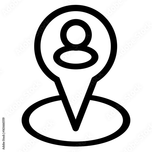 The minimalist icon depicts a person within a location marker, suitable for user positioning, contact tracing, or personal location services.