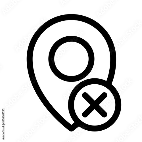 A location pin with a cross mark overlay indicates the removal of a specific location, creating a clear symbol for deselection or deletion of a place.