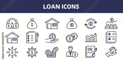 Vector art of loan icons set representing financial concepts isolated on white background
