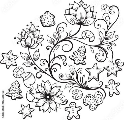 christmas, flower, pattern, floral, seamless, vector, decoration, illustration, wallpaper, ornament, vintage, design, rose, nature, art, texture, leaf, flowers, pink, summer, plant, card, element, dec