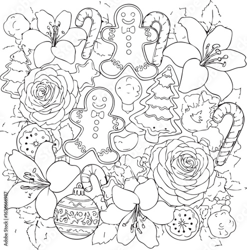 christmas, flower, pattern, floral, seamless, vector, decoration, illustration, wallpaper, ornament, vintage, design, rose, nature, art, texture, leaf, flowers, pink, summer, plant, card, element, dec