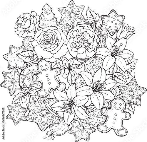 christmas, flower, pattern, floral, seamless, vector, decoration, illustration, wallpaper, ornament, vintage, design, rose, nature, art, texture, leaf, flowers, pink, summer, plant, card, element, dec