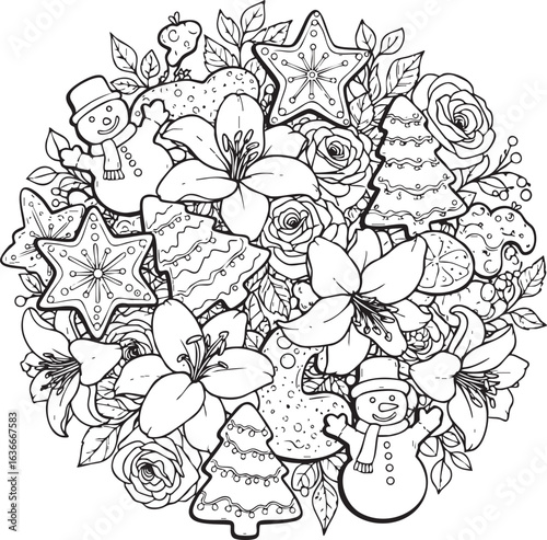 christmas, flower, pattern, floral, seamless, vector, decoration, illustration, wallpaper, ornament, vintage, design, rose, nature, art, texture, leaf, flowers, pink, summer, plant, card, element, dec
