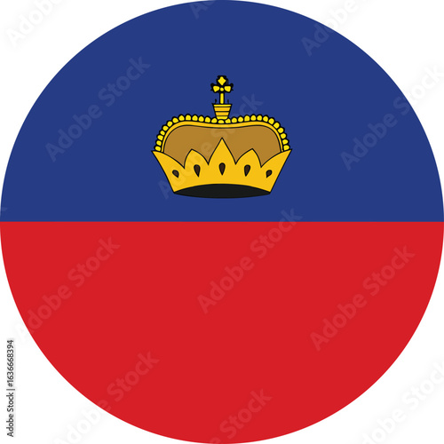 liechtenstein flag icon in circle shape with crown on blue red design