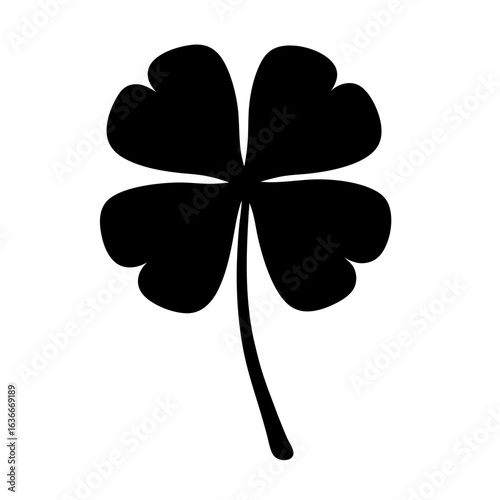 Black silhouette vector of a four leaf clover on a white background