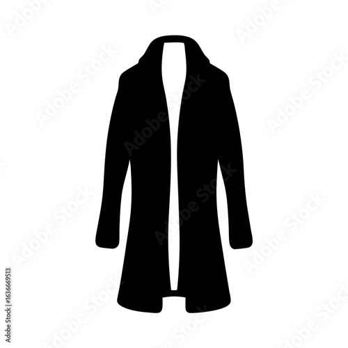 Black silhouette illustration of an open front coat or cardigan garment vector