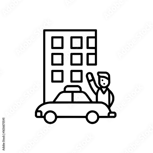 Taxi service app icon vector illustration, ride hailing transport, car and person, urban mobility concept