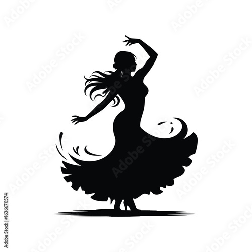 Silhouette of a flamenco dancer in motion