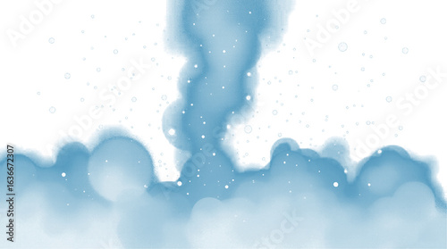 Ethereal sky blue smoke gently rising up, an abstract watercolor illustration with a soft overlay effect. Magical fog with sparkling particles and bokeh.