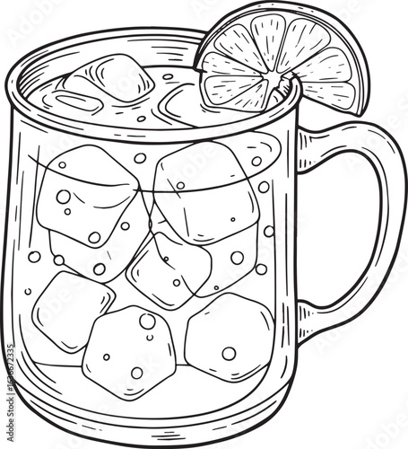 Illustration of a Refreshing Mule Drink with Ice Cubes and Lemon