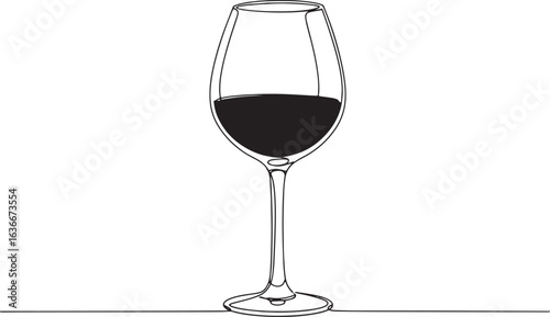 Elegant single line drawing showcasing a glass of red wine on wh