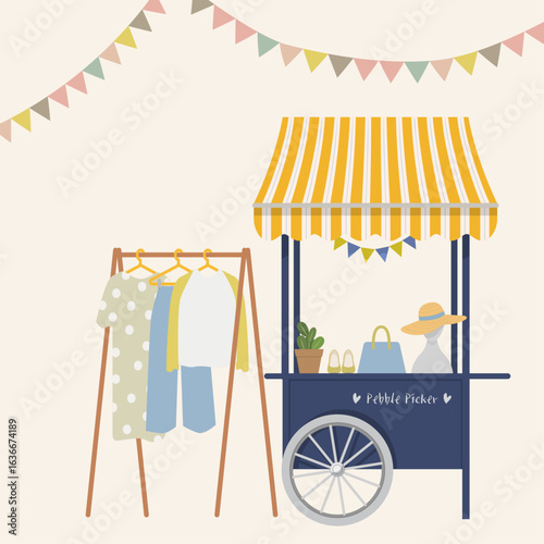 Flea Market Clothing and Accessories Stall Vector Illustration