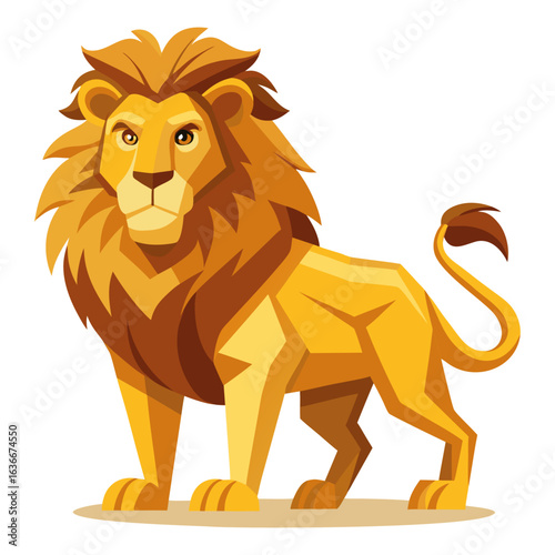 vector illustration of lion, standing majestic, flat design
