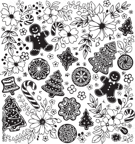 christmas, flower, pattern, floral, seamless, vector, decoration, illustration, wallpaper, ornament, vintage, design, rose, nature, art, texture, leaf, flowers, pink, summer, plant, card, element, dec
