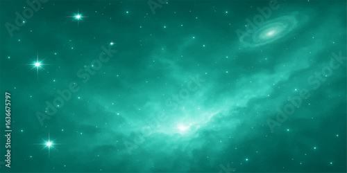 A beautiful abstract background featuring a vibrant blue nebula with bright stars and a dark galaxy