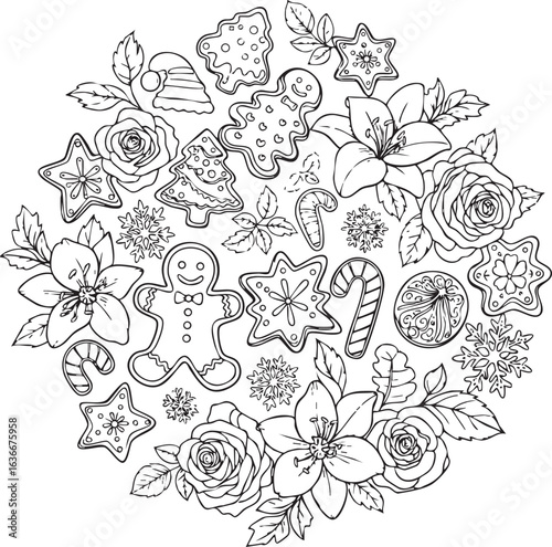 christmas, flower, pattern, floral, seamless, vector, decoration, illustration, wallpaper, ornament, vintage, design, rose, nature, art, texture, leaf, flowers, pink, summer, plant, card, element, dec