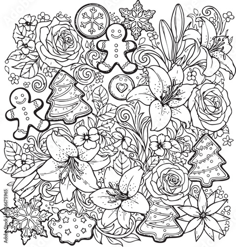 christmas, flower, pattern, floral, seamless, vector, decoration, illustration, wallpaper, ornament, vintage, design, rose, nature, art, texture, leaf, flowers, pink, summer, plant, card, element, dec
