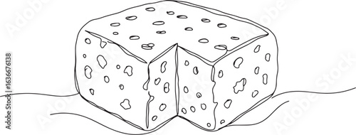 Minimalistic line drawing showcasing a cube of feta cheese illus
