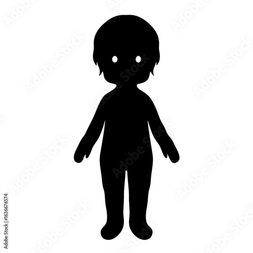 Silhouette of a young child or toddler with glowing eyes in darkness