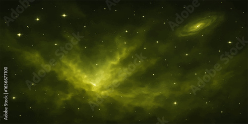 Abstract, deep blue space background with a fantasy starry nebula and bright cosmos