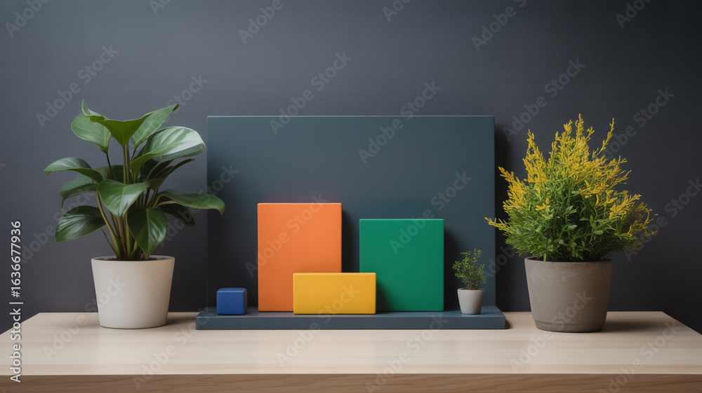 custom made wallpaper toronto digitalGreen orange yellow blue blocks with potted plants