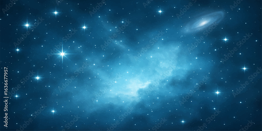 Fototapeta premium An abstract blue space background with a starry nebula and glowing light