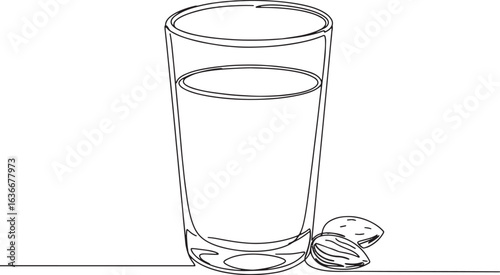 Minimalist illustration of almond milk glass and almonds for hea