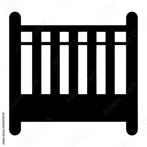 Black and white vector of a baby crib isolated on white background