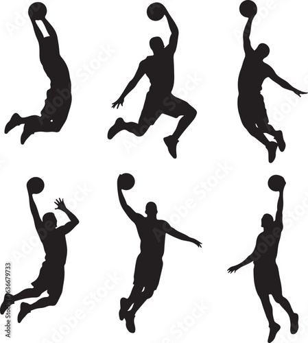Black Silhouette of Slam Dunk Basketball Action