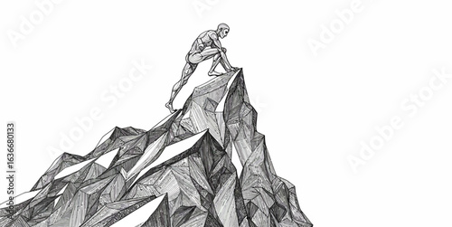 Black and white climbing mountain illustration 