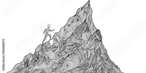 Black and white climbing mountain illustration 