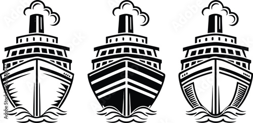Three classic vintage steamships gracefully sailing across the ocean waves under a clear sky