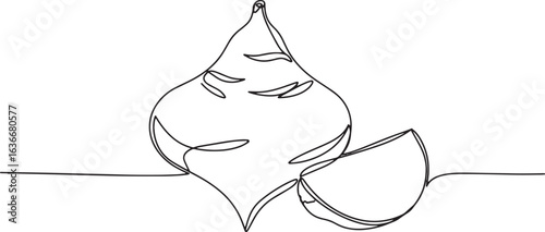 Elegant Single Line Drawing of Jicama Vegetable and Slice, Minim