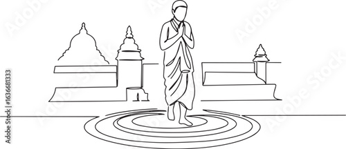 Minimalist line art depicting a person in religious garb at a te