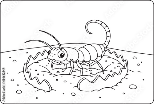 Cartoon Earwig Illustration with Quirky Details and Striking Lin