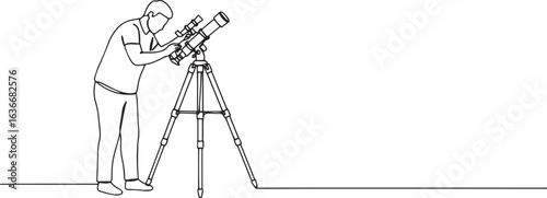 Captivating celestial exploration: Man aligning telescope for co