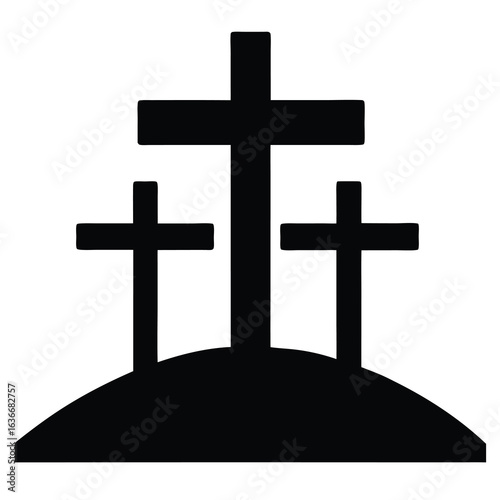Silhouette of Three Christian Crosses on a Hill Symbolizing Calvary