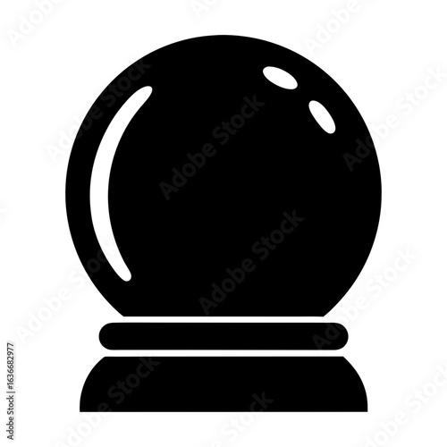 Black silhouette vector icon of a crystal ball or magic fortune teller orb, ideal for mystical, prediction, or spiritual design elements, isolated on white background for easy integration into